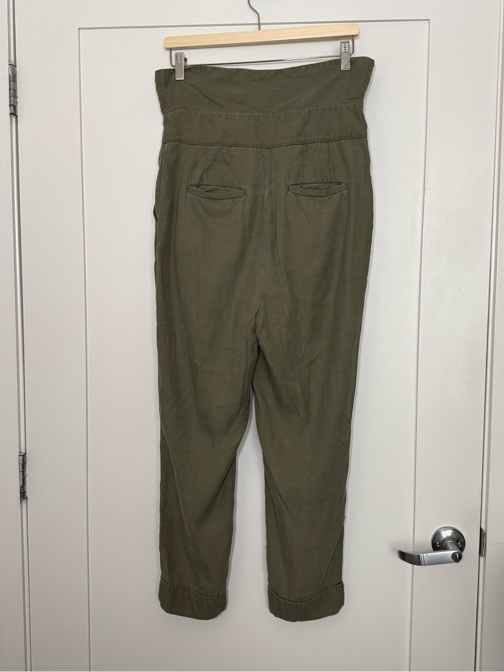 Cartonnier Anthropologie Paperbag Pants Sz 8 Olive Green Cropped Tie Waist 90s - Picture 6 of 15